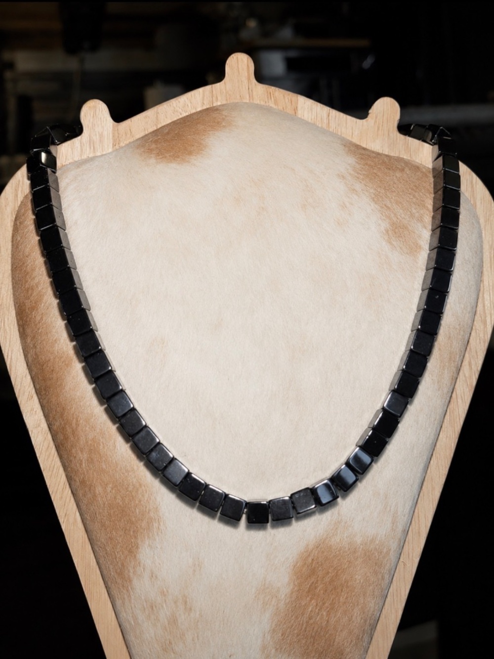 Hematite square beaded necklace 18” with Sterling Silver Clasp